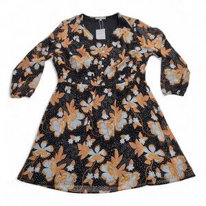 Daniel Rainn Black Floral V-Neck Fit & Flare Dress 2X